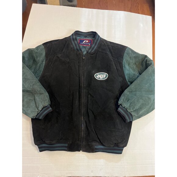 Pro Player NYJ Logo Leather Suede Bomber Jacket XXL mens varsity green & black - Picture 1 of 12